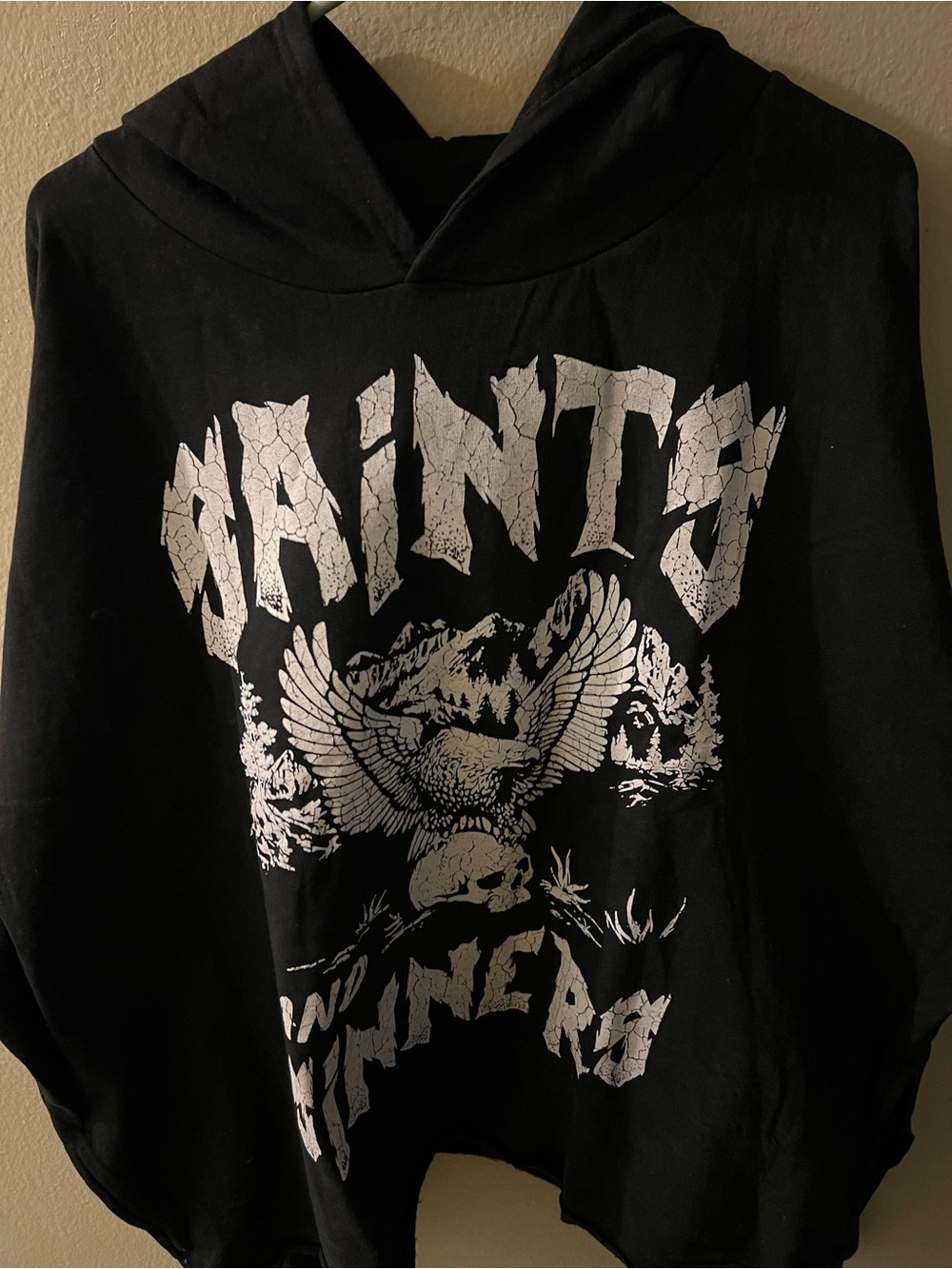 Fashion Nova Black Crewneck Hoodie with White Eagle Graphic